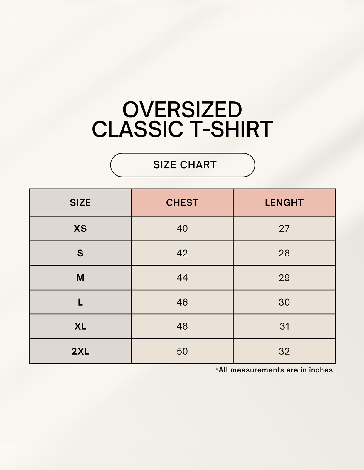 uni oversized classic t size chart