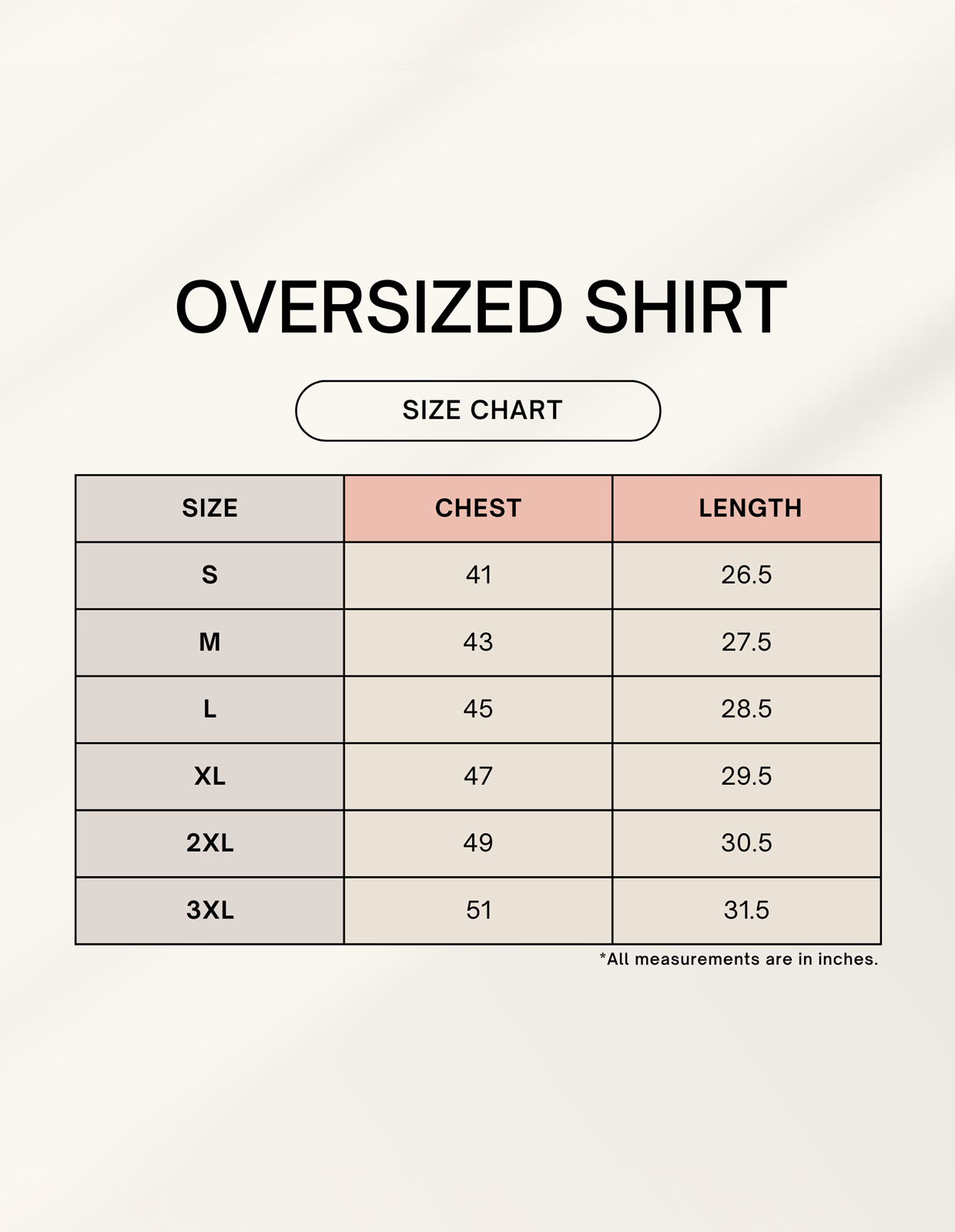 uni oversized shirt size chart